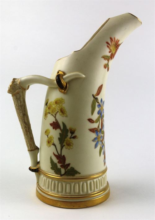 Royal Worcester Porcelain Hand Painted Horn Pitcher